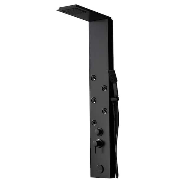 BWE 4-Jet Rainfall Shower Panel System with Rainfall Shower Head and Shower Wand in Black