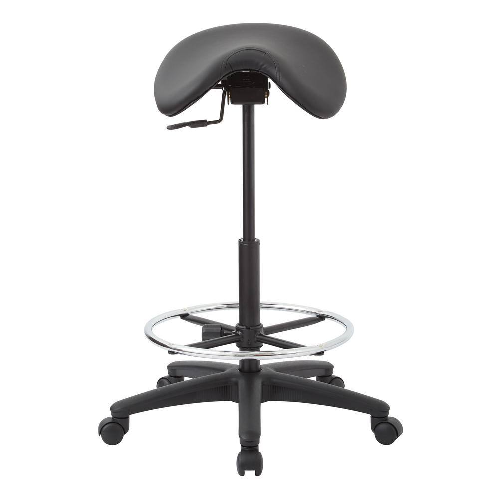 Dillon Black Leather and Vinyl Swivel Drafting Stool with Metal Base