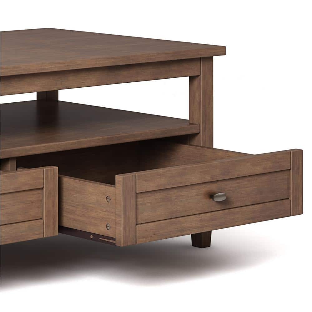 Rustic Natural Aged Brown Wood Coffee Table with Storage