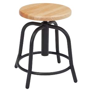 18 in. to 25 in. Height Wood Seat and Black Frame Adjustable Swivel Stool