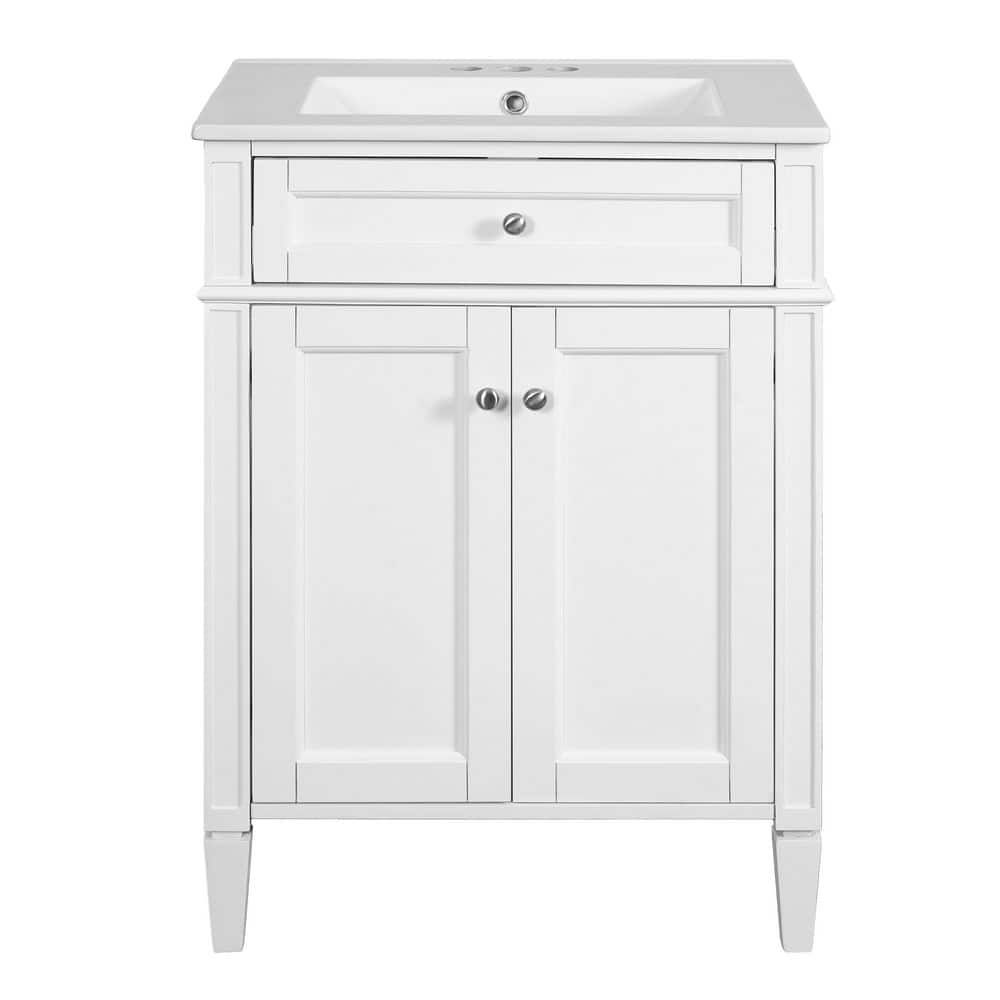 24 in. Single Sink Freestanding White Bath Vanity with White Ceramic Sink Top, Storage Cabinet with Soft Close Door price history on PriceWatchPro