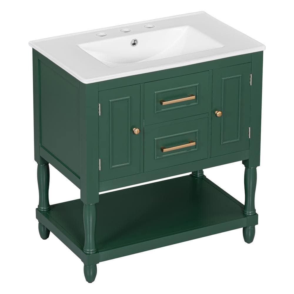 30 in. W x 18 in. D x 33 in. H Single Sink Freestanding Bath Vanity in Gree