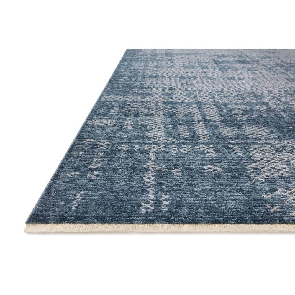 Denim and Dove Blue Abstract Runner Rug, 2'7" x 12'