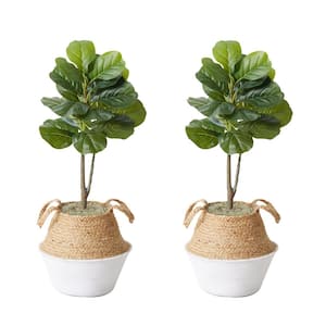 3 ft. Artificial Fiddle Leaf Fig Tree with Handmade Cotton and Jute Woven Planter DIY Kit (Set of 2)