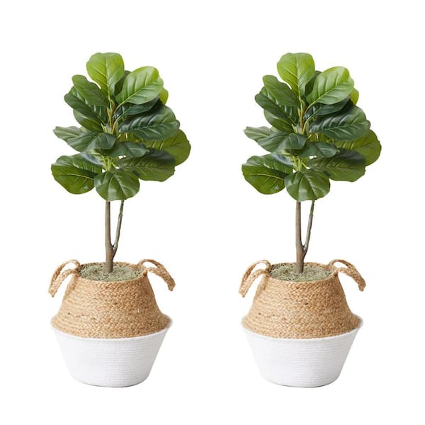 Nearly Natural 3 ft. Artificial Fiddle Leaf Fig Tree with Handmade Cotton and Jute Woven Planter DIY Kit (Set of 2)