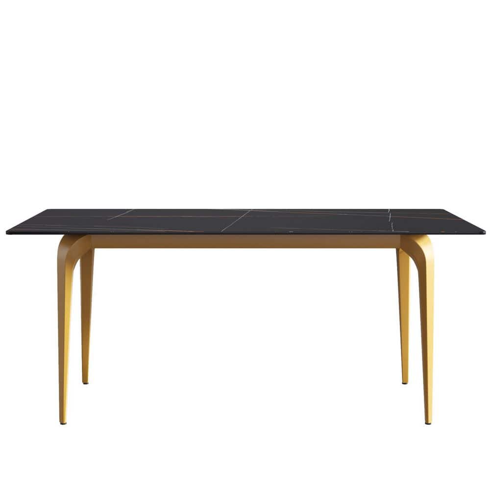 Magic Home 70.87 in. Rectangle Black Luxury Sintered Stone Top Gold