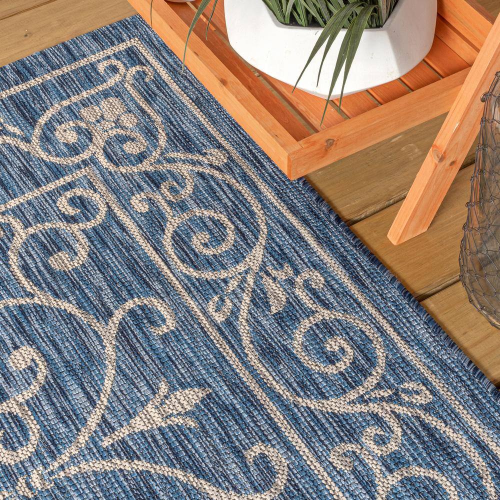 Charleston Filigree Navy/Gray Synthetic 8x10 Indoor/Outdoor Rug