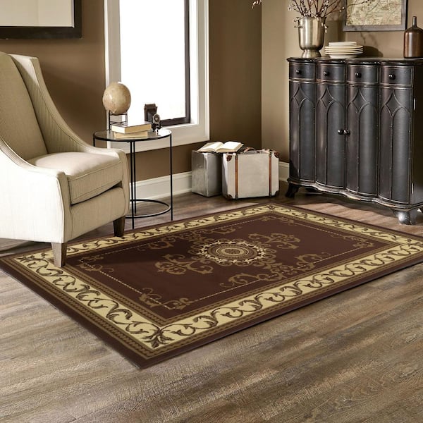 Kensington Toffee 3 ft. x 5 ft. Scrolling Medallion Polypropylene Area Rug