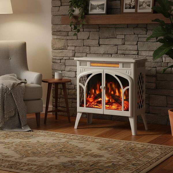Bestier 24.25 in. Freestanding Electric Fireplace Heater in Beige