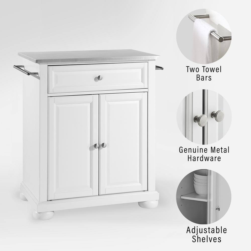 White Stainless Steel Top Portable Kitchen Island