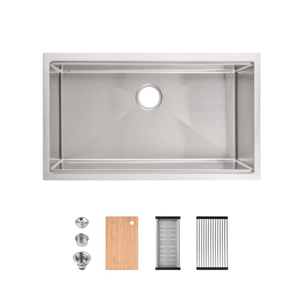 33 in. Workstation Undermount Single Bowl 20 Gauge Dark Gray