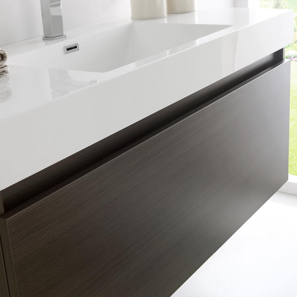 Gray Oak Wall Hung Vanity with Integrated Sink and Medicine Cabinet