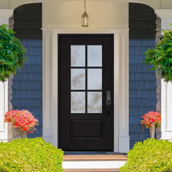 Regency 32 in. x 80 in. 3/4-6 Lite Clear Glass LHIS Onyx Stain Fiberglass Prehung Front Door