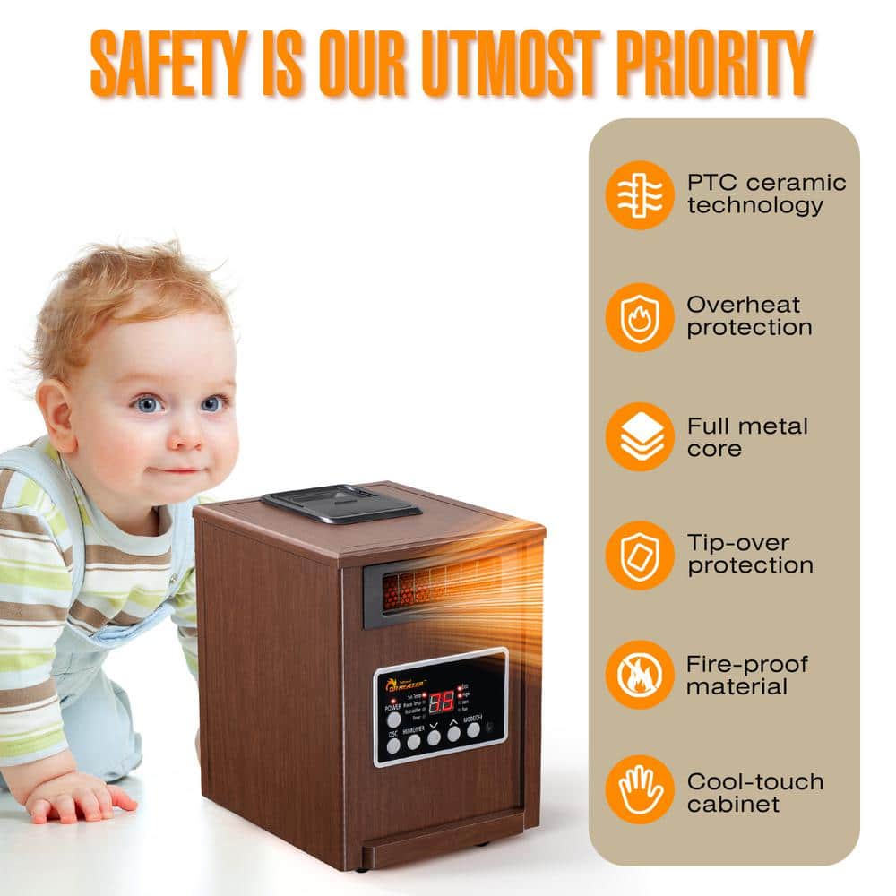Walnut Electric Infrared Heater with Humidifier and Fan