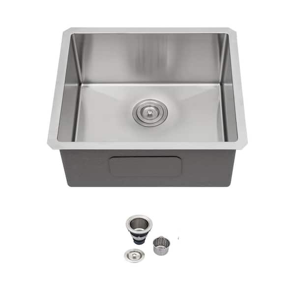 21 in. Undermount Sink Single Bowl 16-Gauge Brushed Stainless Steel Kitchen Sink with Drain Assembly