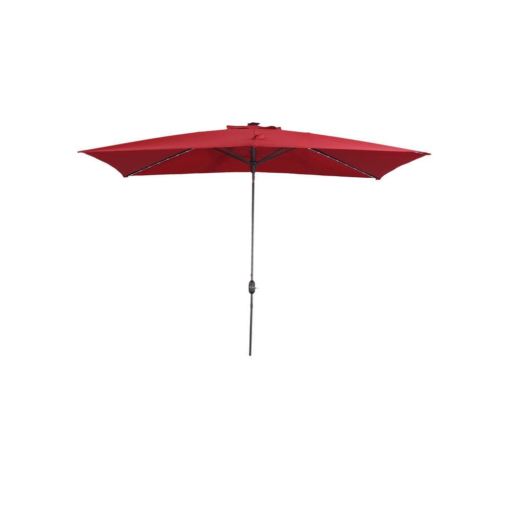 10 ft. x 7 ft. Rectangular Market Outdoor Patio Umbrella with LED in Red