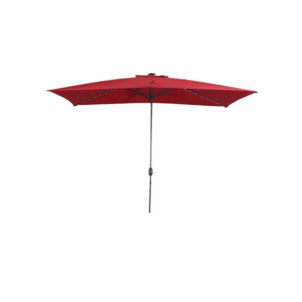 Unbranded 10 ft. x 7 ft. Rectangular Market Outdoor Patio Umbrella with LED in Red