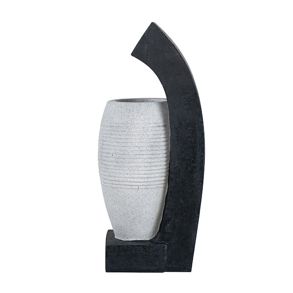 AUTMOON 10 in. x 8.1 in. x 23.4 in. Black and White Water Fountain with Vase Design, with Light and Pump, for Indoor and Outdoor