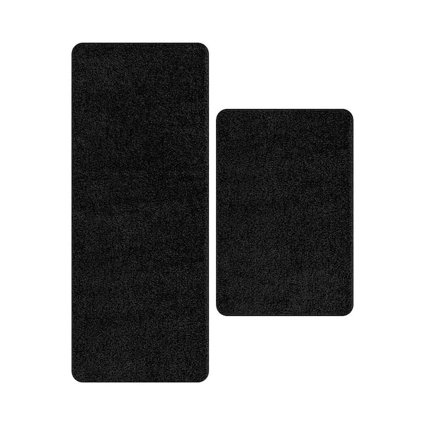Silky 1 ft. x 2 ft. pieces Black Solid Non Slip Easy Clean Non Shedding Modern Indoor Area Rug