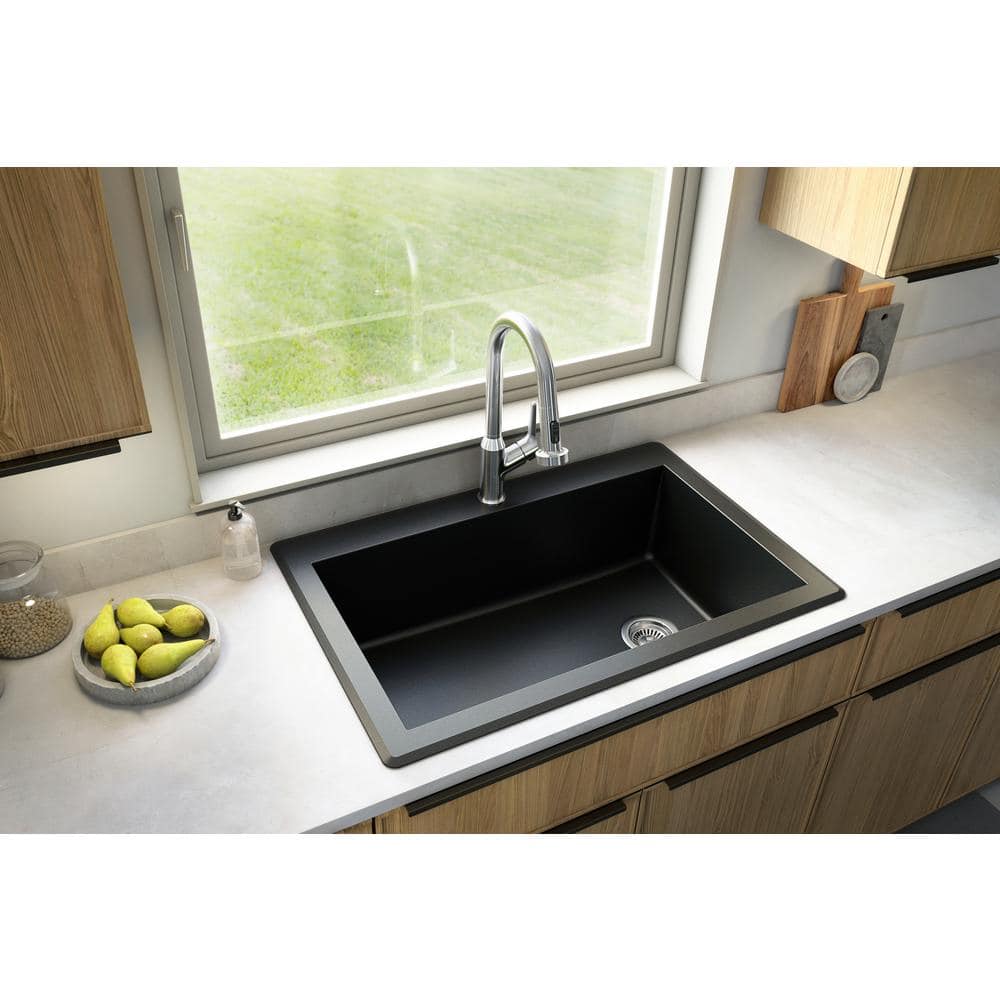 Black Quartz Composite Top Mount Single Bowl Kitchen Sink
