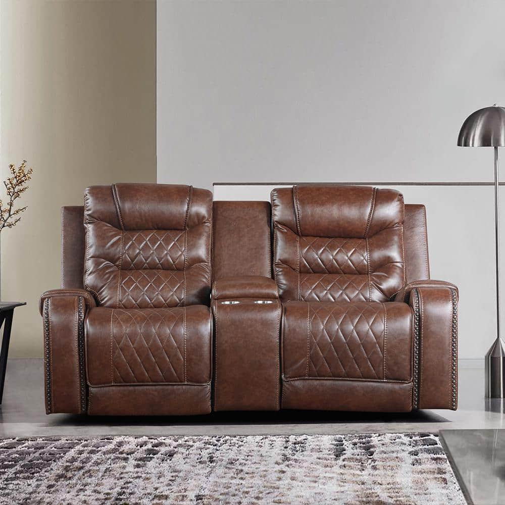 Bergen 77.5 in. W Brown Faux Leather Double Glider Manual Reclining Lovesea