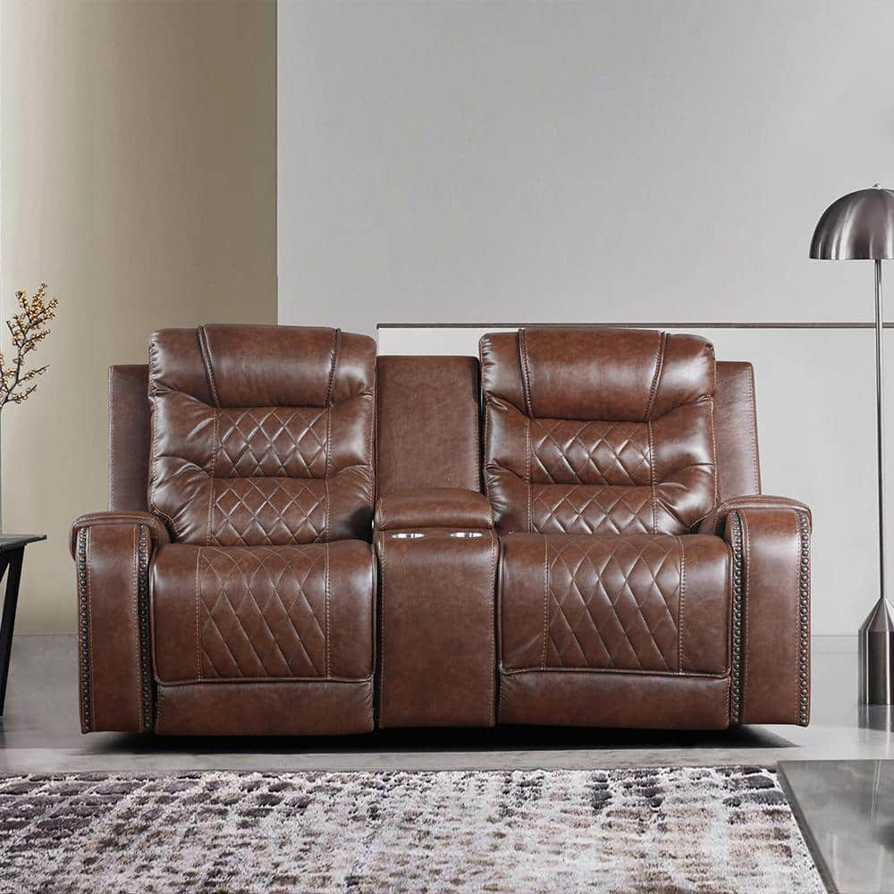 Bergen 77.5 In. W Brown Microfiber Double Glider Reclining Loveseat ...