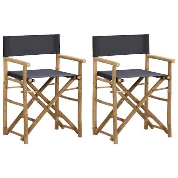 Dark Gray/Brown Bamboo Folding Director's Chairs with X Shape Base (Set of 2)
