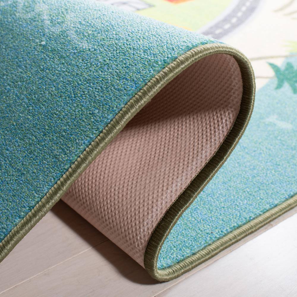 Blue Geometric Kids Washable Non-slip Synthetic Area Rug