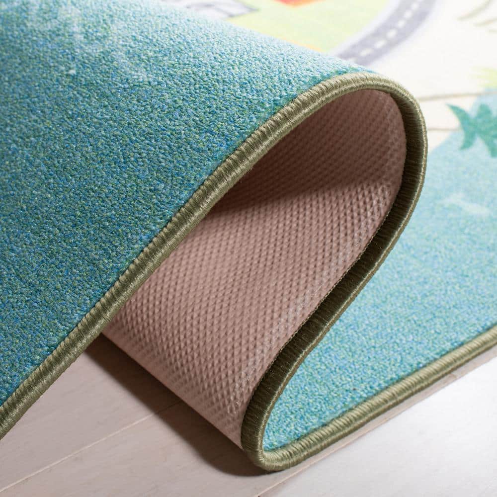 Blue Geometric Kids' Washable Non-Slip Rectangular Rug