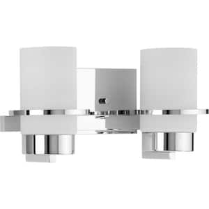 Reiss 13.75 in. 2-Light Polished Chrome Vanity Light with Etched Glass Shade