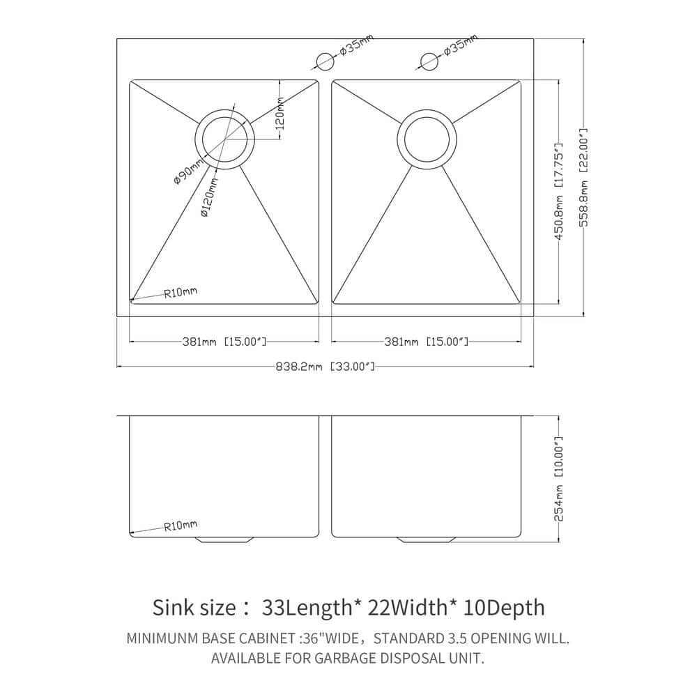 33" Brushed Nickel Double Bowl Stainless Steel Farmhouse Sink