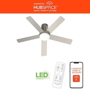 Carley 52 in. Integrated LED Indoor Brush Nickle Smart Ceiling Fan with Remote Control and CCT Powered by Hubspace