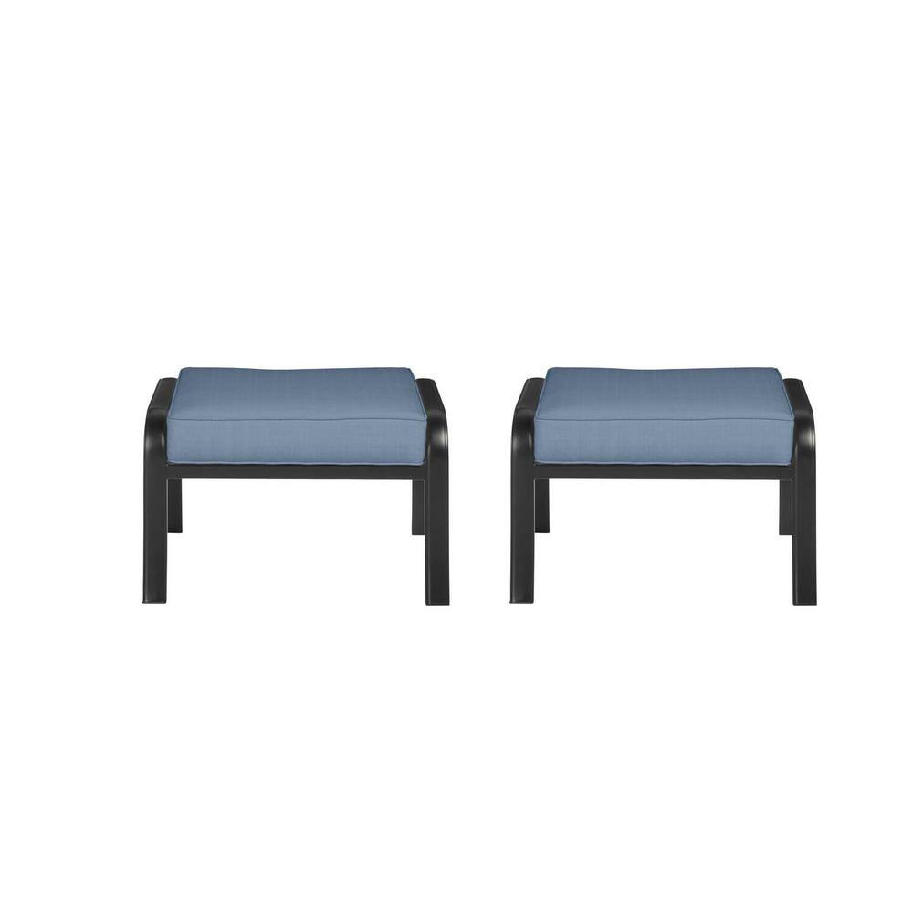 Hampton Bay Laurel Oaks Black Steel Outdoor Patio Ottoman with Sunbrella Denim Blue Cushions (2-Pack) H108-01212300 Sansujyuku sansujyuku.com