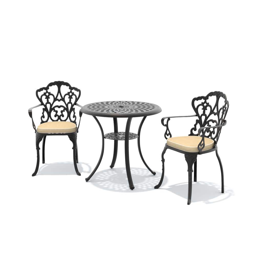 3-Piece Cast aluminum Patio Outdoor Dining Set with Round Table and Cast aluminum Chairs with Off-white Cushions price history on PriceWatchPro