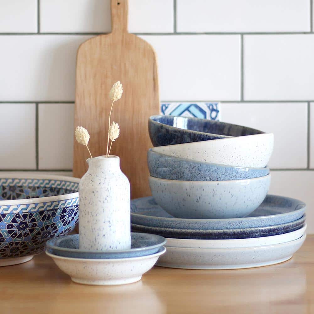 Studio Blue Speckled Ceramic Breakfast Bowls, Set of Four