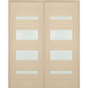 Vona 07-01 72 in. x 84 in. Both Active 4-Lite Frosted Glass Loire Ash Wood Composite Double Prehung Interior Door