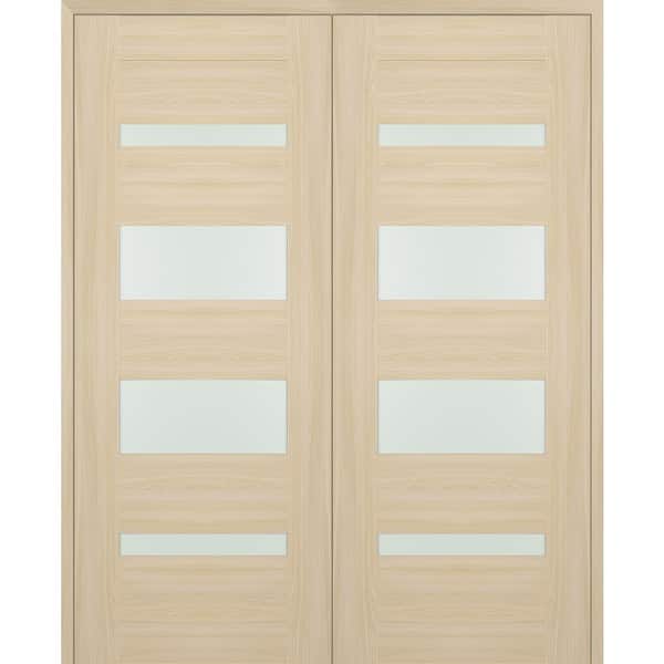 Belldinni 07-01 48 in. x 80 in. Both Active 4-Lite Frosted Glass Loire Ash Wood Composite Double Prehung Interior Door