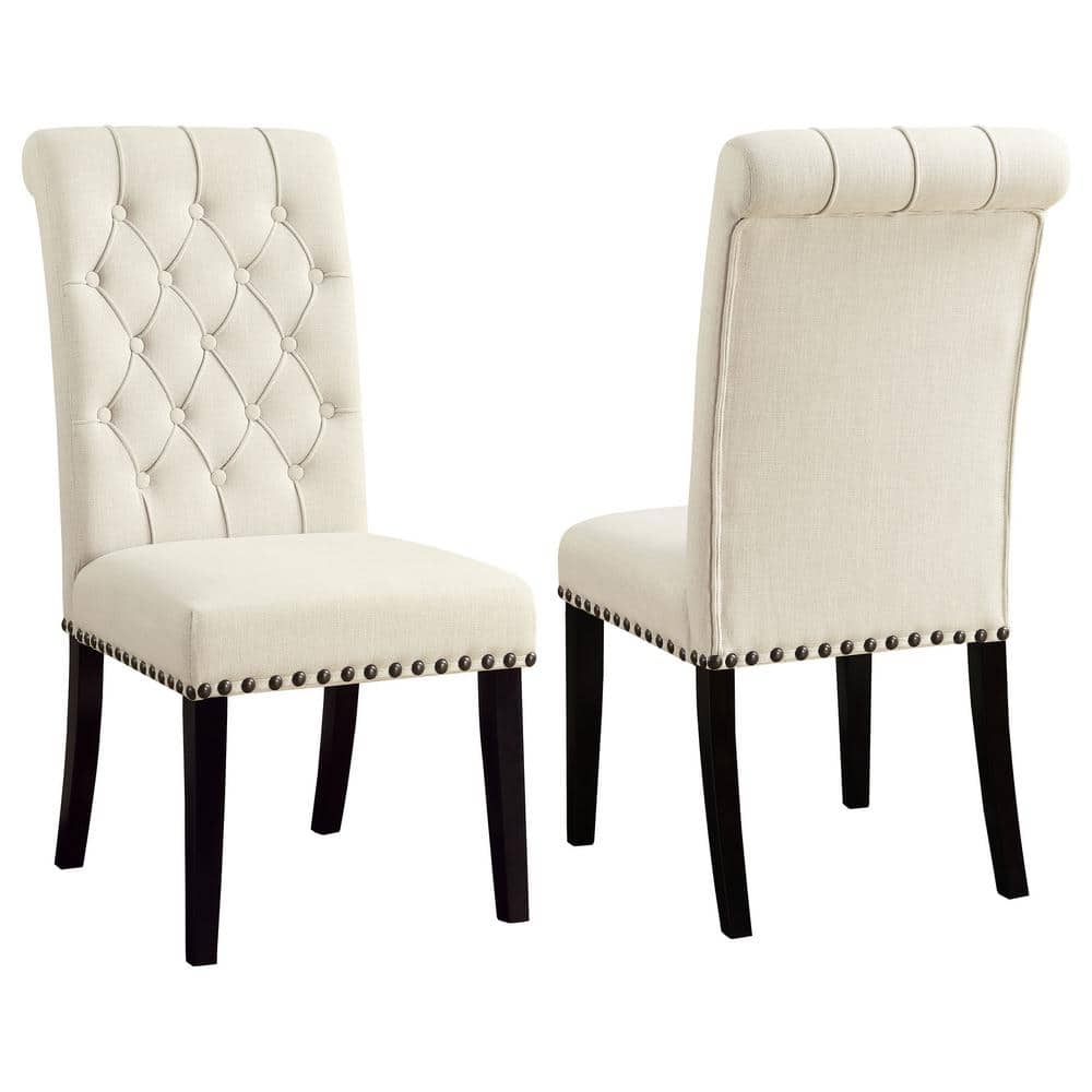 Wooden Dining Side Chair  Cream & Black  Set of 2- Saltoro Sherpi