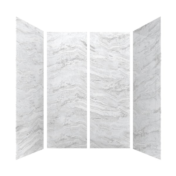 60 in. L x 32 in. W x 84 in. H Glue-Up Alcove Solid Composite Stone 4-Piece Shower Wall Set in Sierra Light