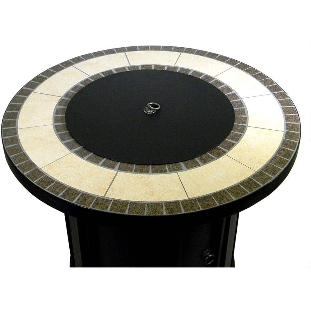 Round Black Tile Top Gas Fire Pit Table