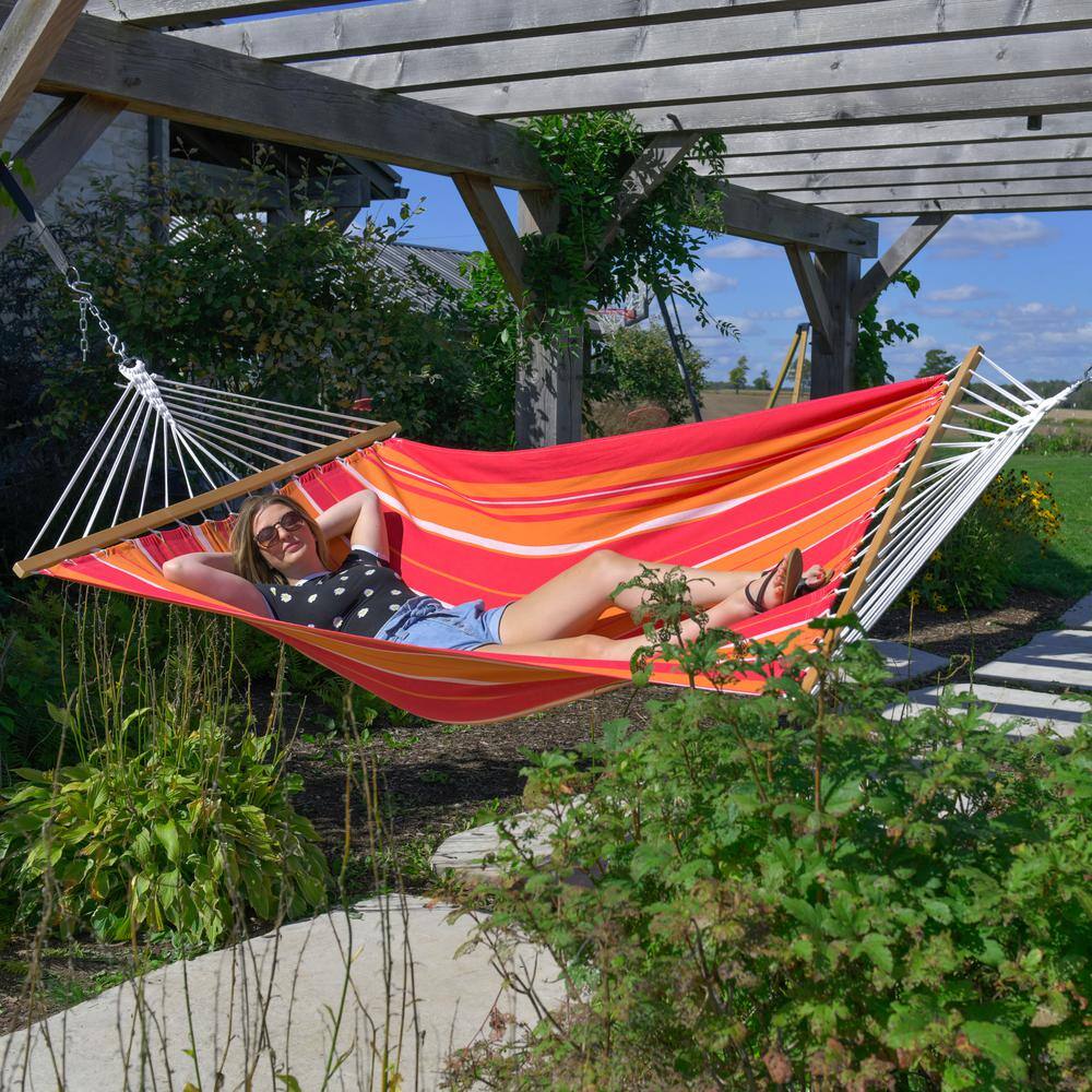 Mimosa Cotton Double Spreader Bar Hammock with Wood Frame