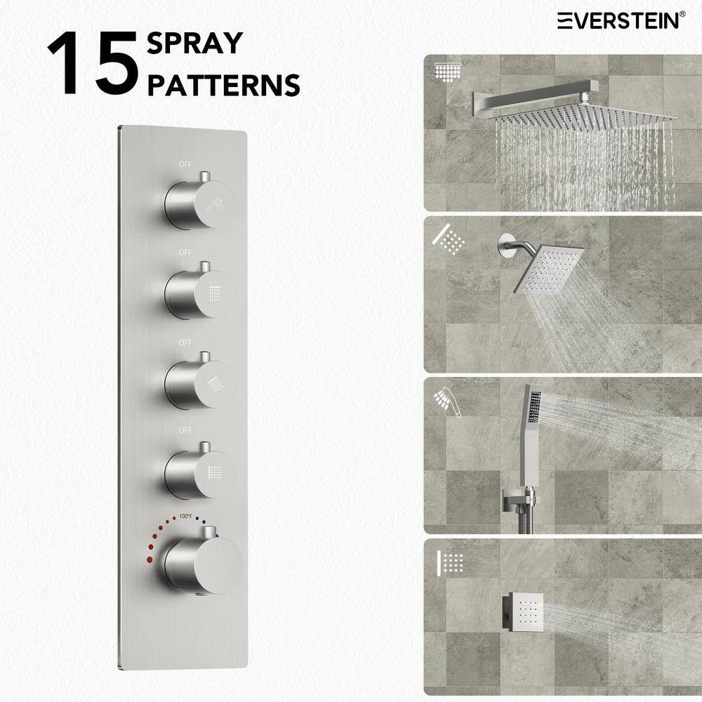 16" Dual Shower Heads with Handheld Spray and Body Jets in Brushed Nickel