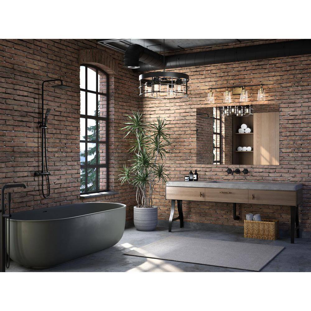Cassell 4-Light Black and Brass Vanity Fixture with Clear Glass Shades