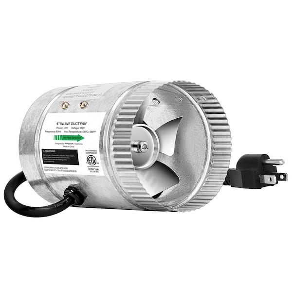 4 in. Inline Duct Fan 100 CFM, HVAC Exhaust Ventilation with Low Noise, in Silver Electric Powered, Galvanized Steel