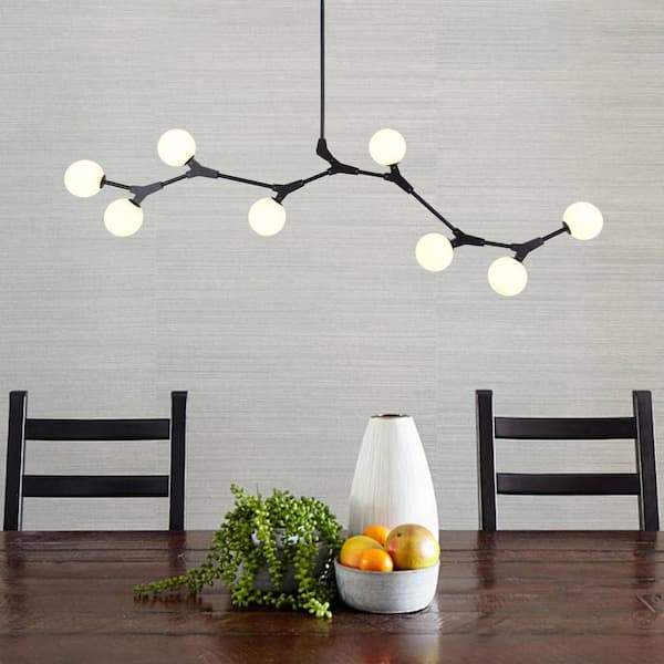 Y'INSP 8-Light Black Modern Linear Chandelier with White Glass Shade (No Bulbs Included)