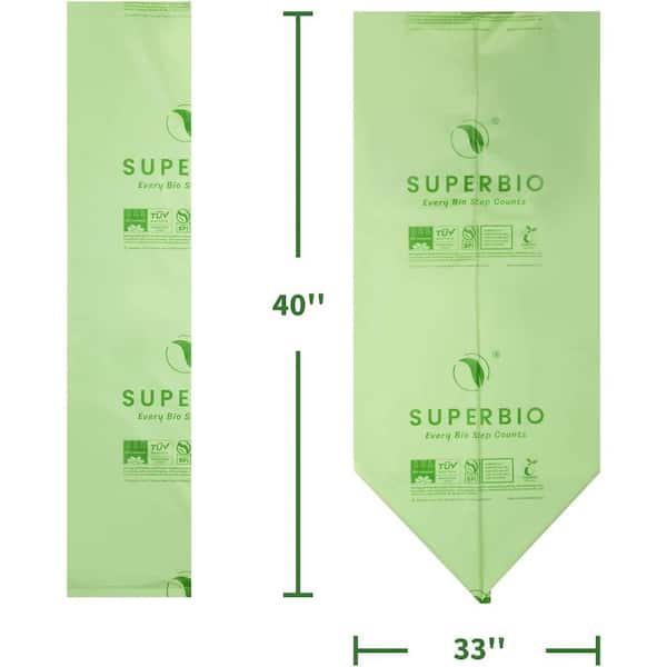 SUPERBIO Compostable 33 Gallon Garbage Bags, Unscented Strong