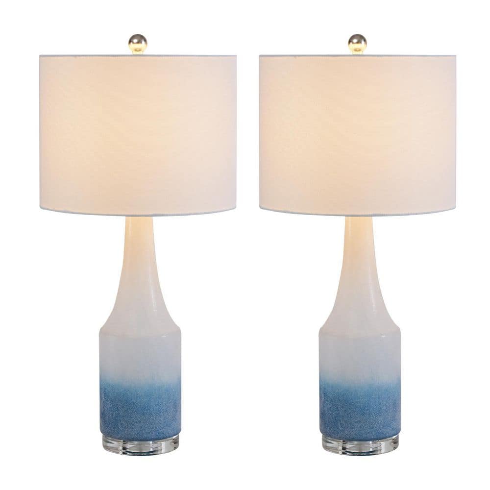 Maxax Denver 28 .5 in. Blue Indoor Table Lamp With Flat White Linen