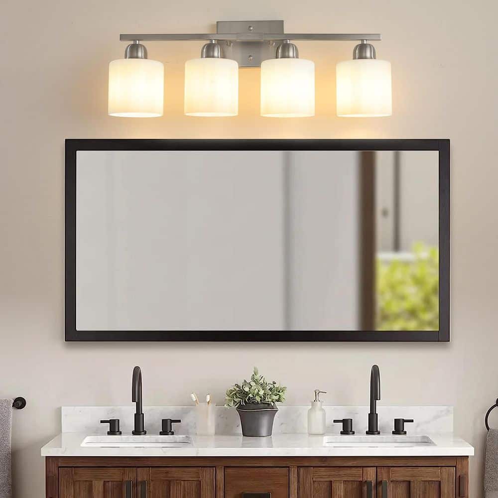 24 in. 4-Light Brushed Nickel Vanity Light Over Mirror, Wall Sconces with Milky White Frosted Glass Shades price history on PriceWatchPro