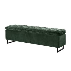 Ruth 18.1 in. W H x 15.7 in. W 20- Pair Hunter Green Wood Shoe Storage Bench with Upholstered Velvet