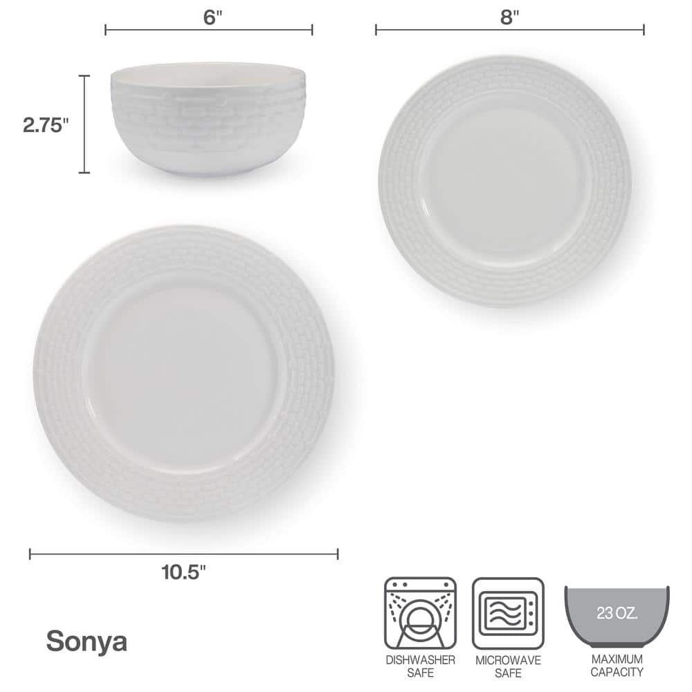 Sonya White Porcelain 24-Piece Dinnerware Set